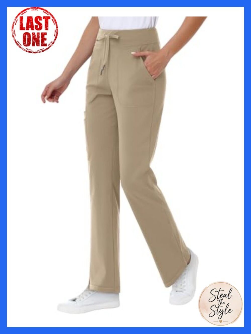 Straight Leg Yoga Scrub Pants for Women with 5 Pockets Drawstring Stretch Soft
